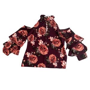 Cold Shoulder Women’s Floral Tiered Sleeve Halter Neck Top. Spring and Fall